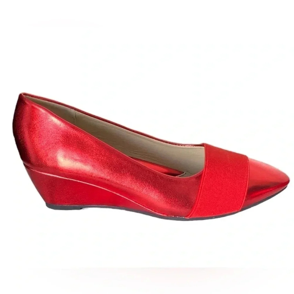ANGEL STEPS | Metallic Red Dressy Pointed Slip-on Comfortable Wedge Size 6